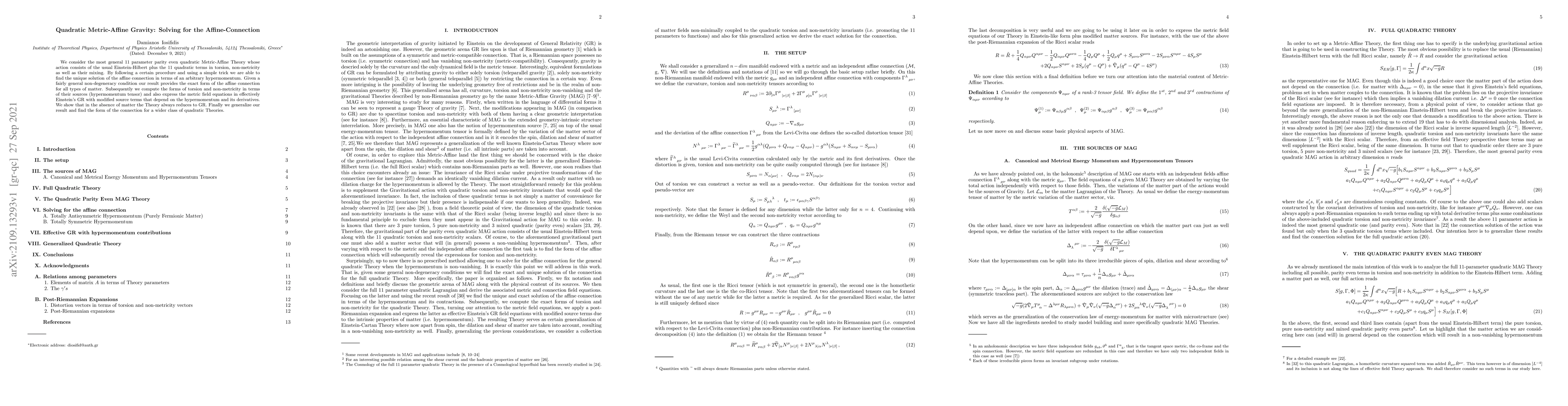 Thumbnail for Quadratic Metric-Affine Gravity: Solving for the Affine-Connection