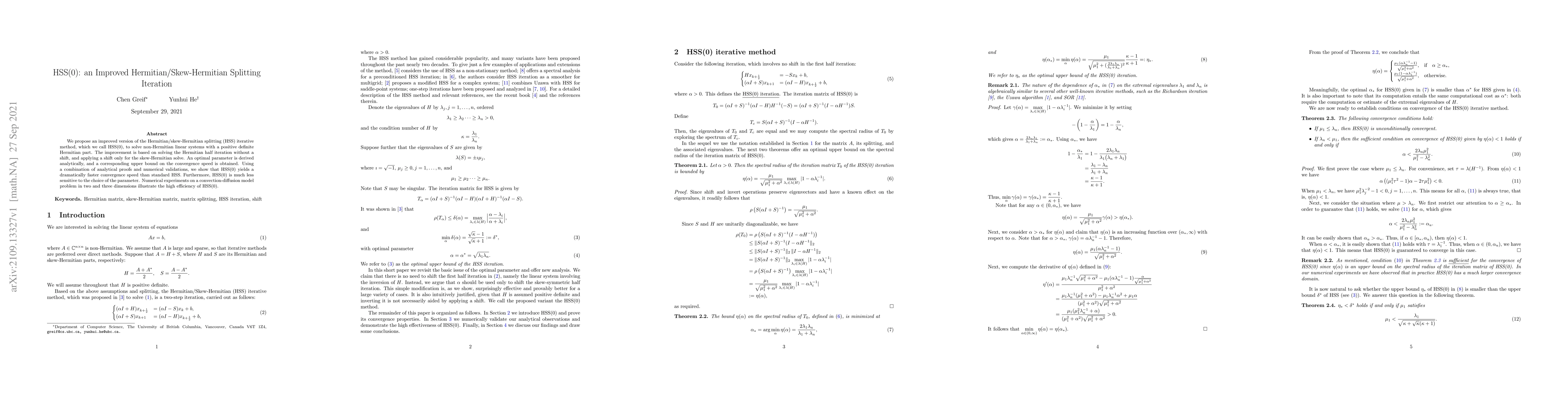 Thumbnail for HSS(0): an Improved Hermitian/Skew-Hermitian Splitting Iteration