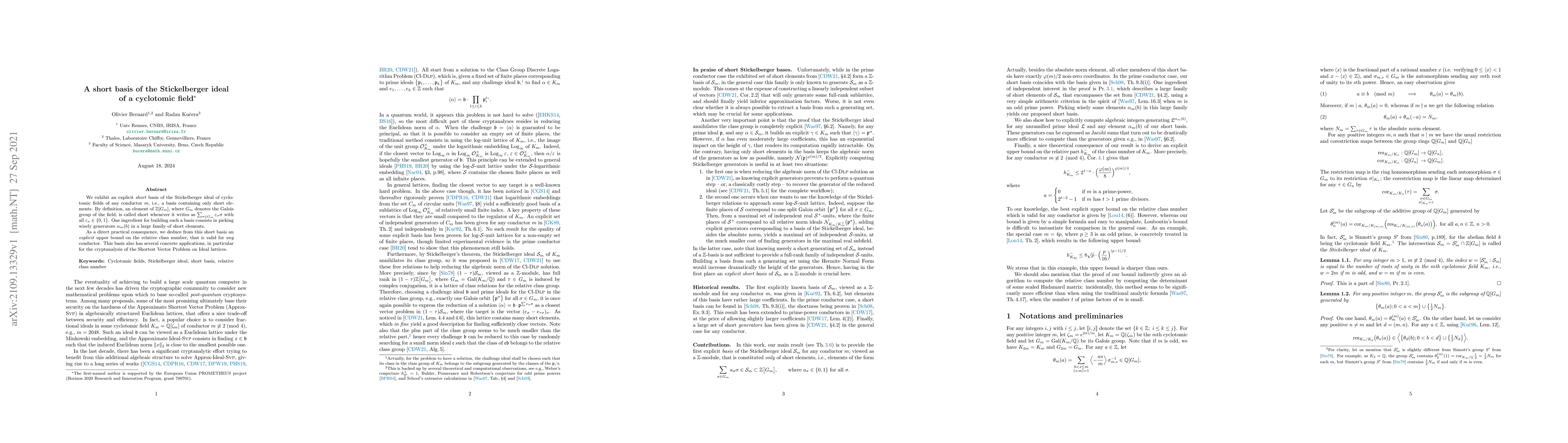 Thumbnail for A short basis of the Stickelberger ideal of a cyclotomic field