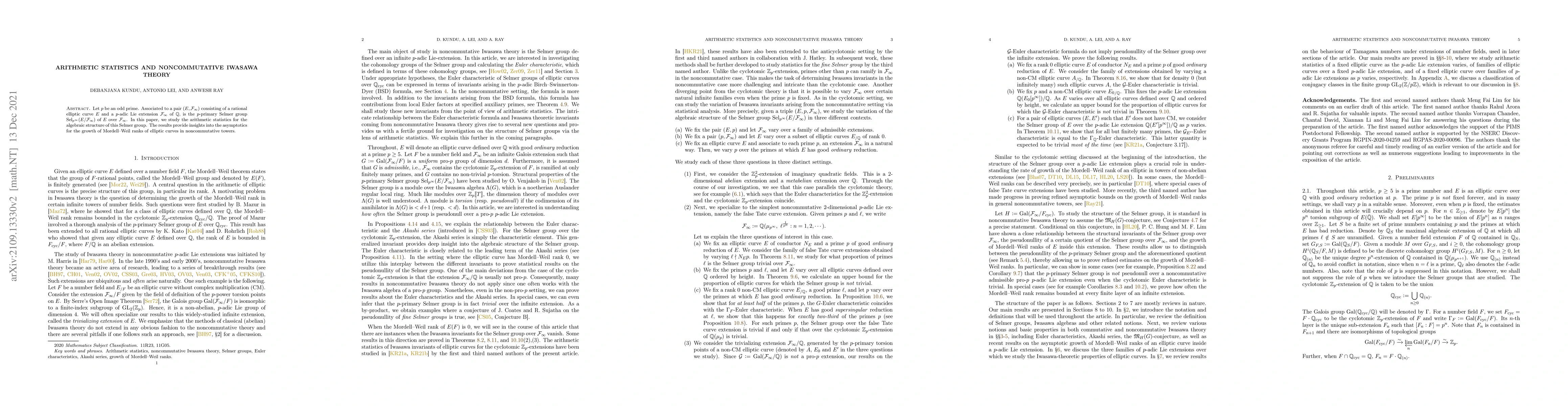 Thumbnail for Arithmetic Statistics and noncommutative Iwasawa Theory
