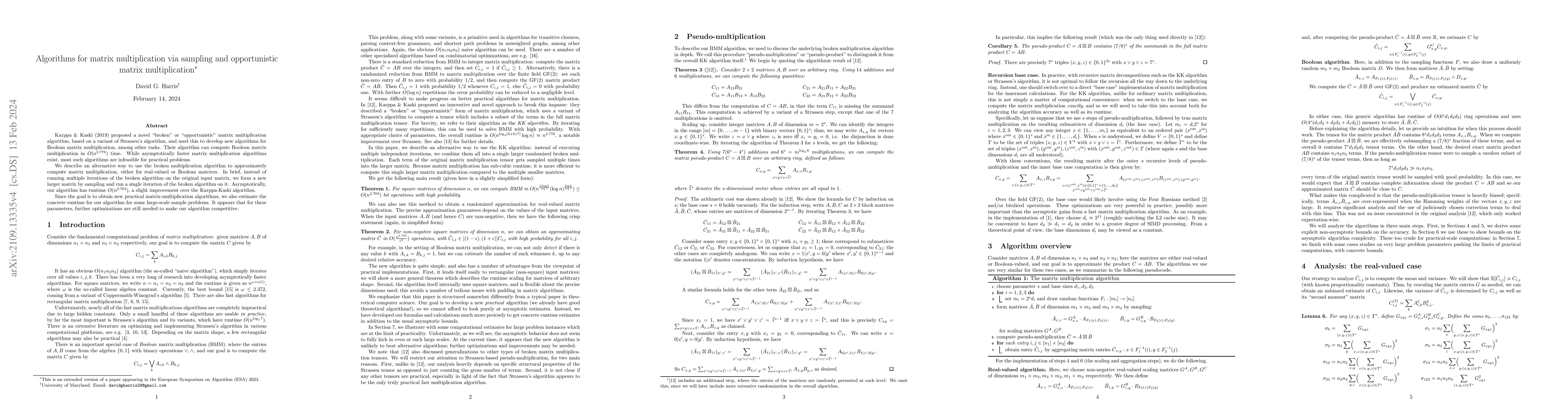 Thumbnail for Algorithms for matrix multiplication via sampling and opportunistic
  matrix multiplication