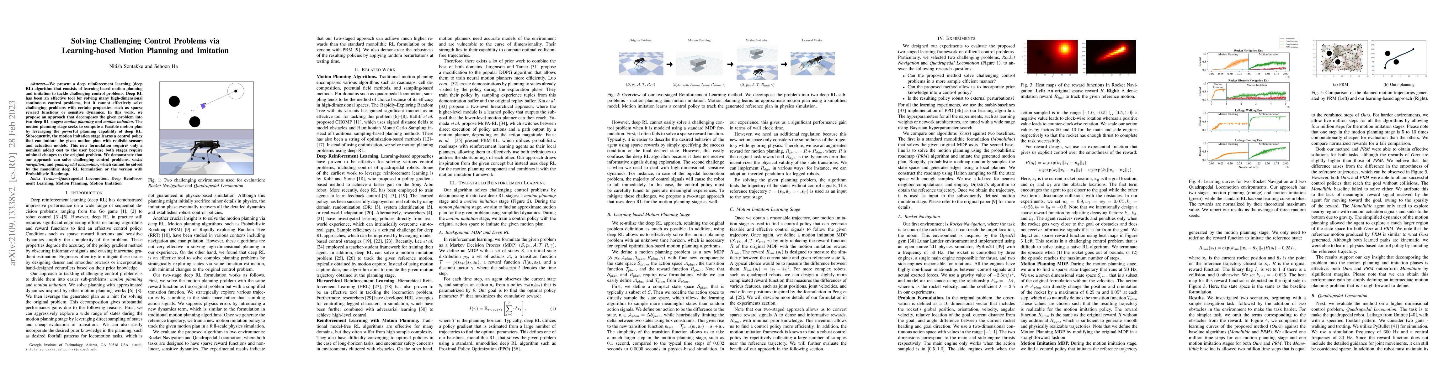 Thumbnail for Solving Challenging Control Problems Using Two-Staged Deep Reinforcement
  Learning