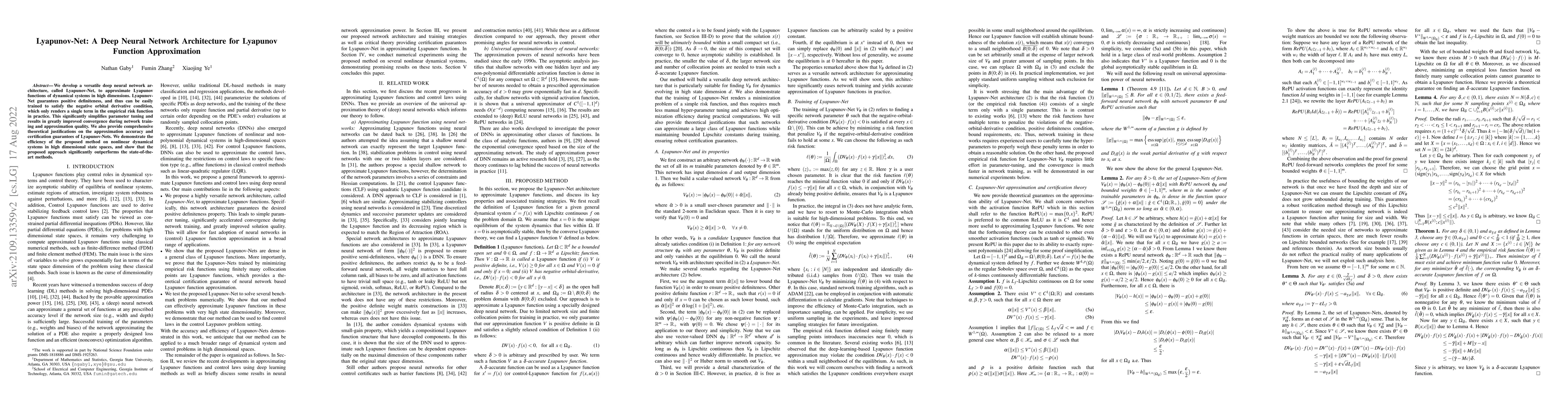 Thumbnail for Lyapunov-Net: A Deep Neural Network Architecture for Lyapunov Function
  Approximation