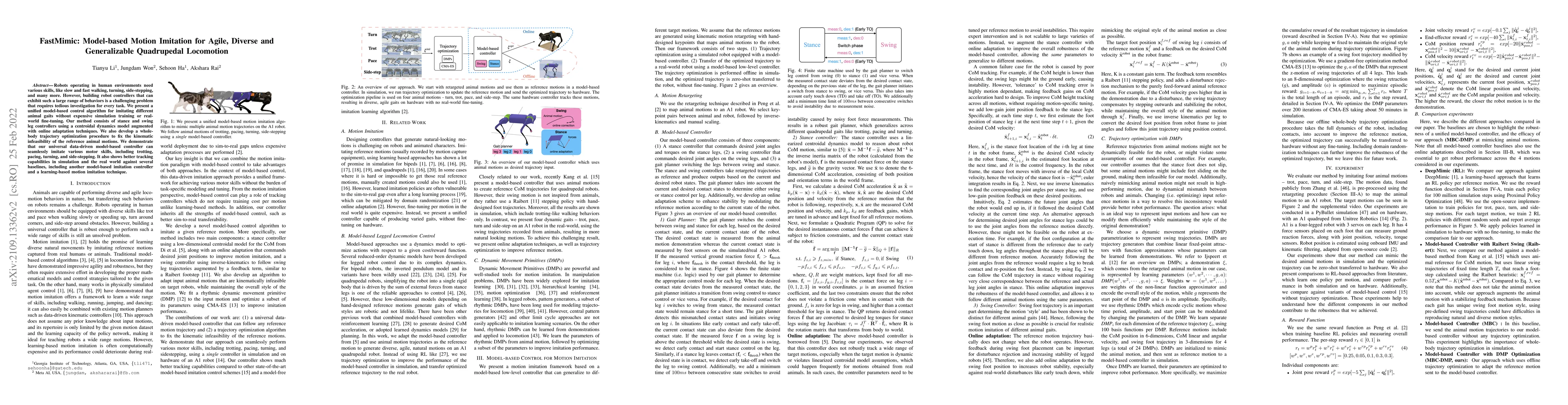 Thumbnail for FastMimic: Model-based Motion Imitation for Agile, Diverse and
  Generalizable Quadrupedal Locomotion