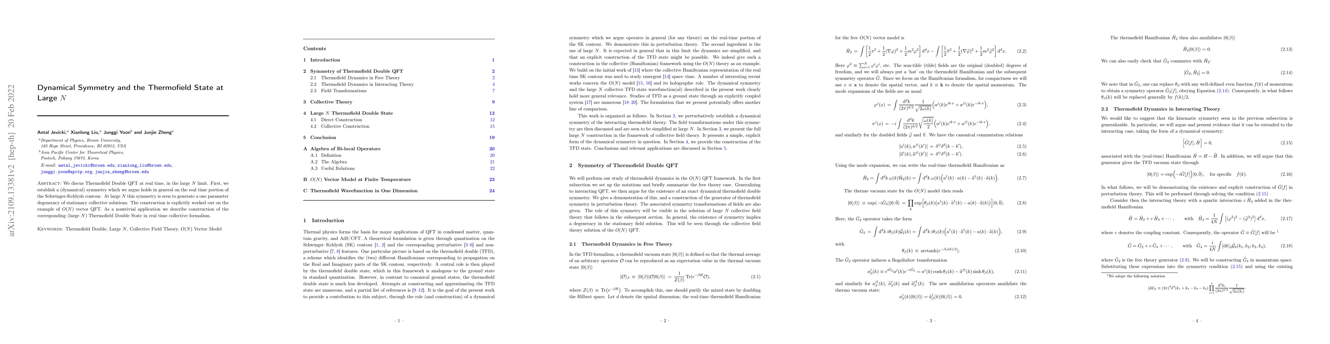 Thumbnail for Dynamical Symmetry and the Thermofield State at Large $N$