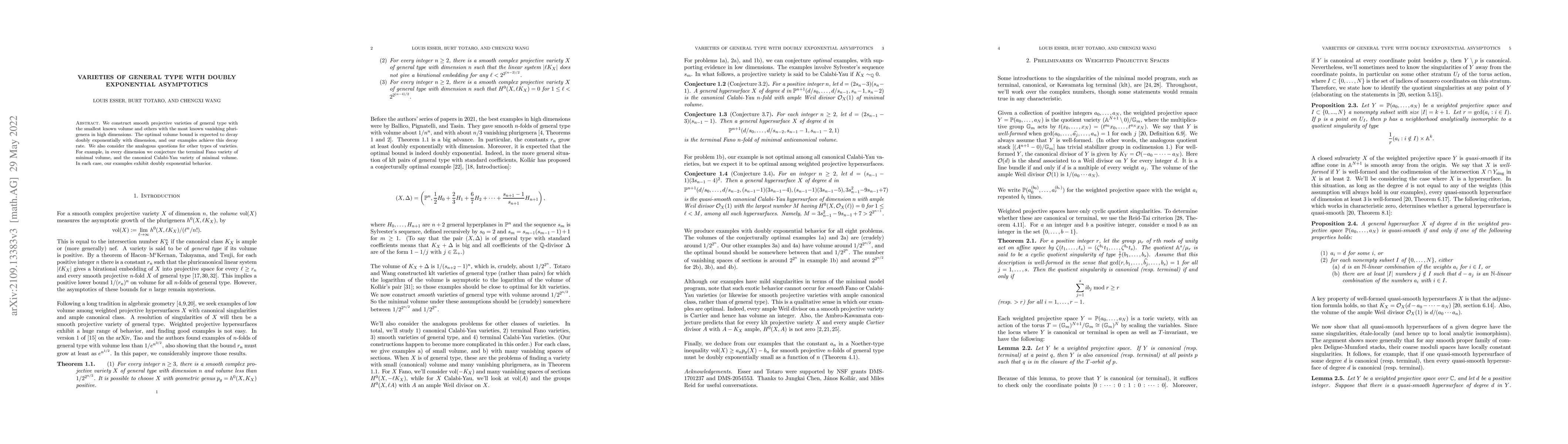 Thumbnail for Varieties of general type with doubly exponential asymptotics