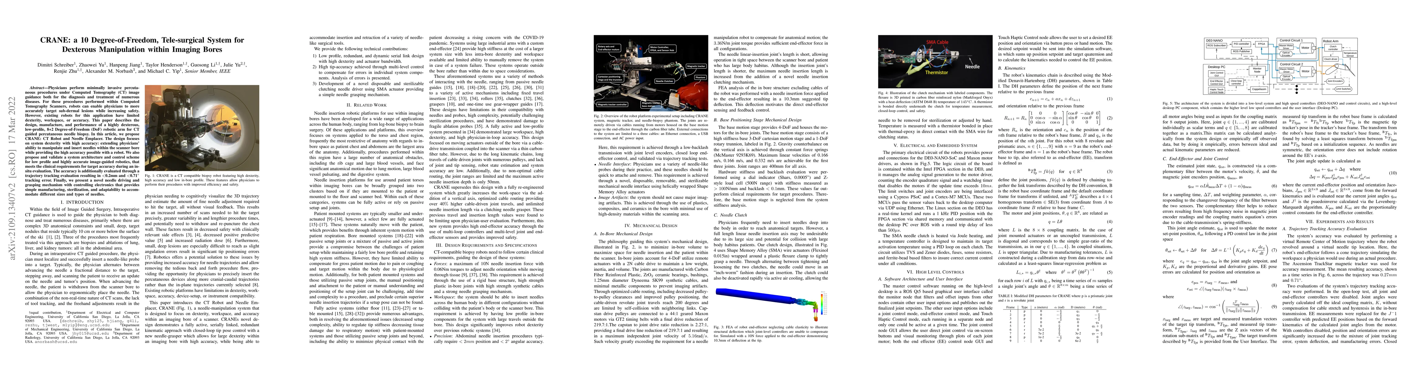 Thumbnail for CRANE: a 10 Degree-of-Freedom, Tele-surgical System for Dexterous
  Manipulation within Imaging Bores
