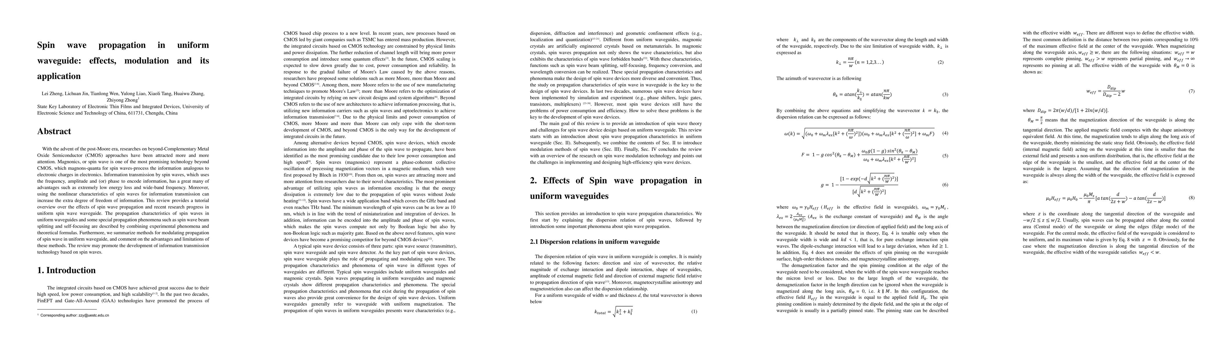 Thumbnail for Spin wave propagation in uniform waveguide: effects, modulation and its
  application
