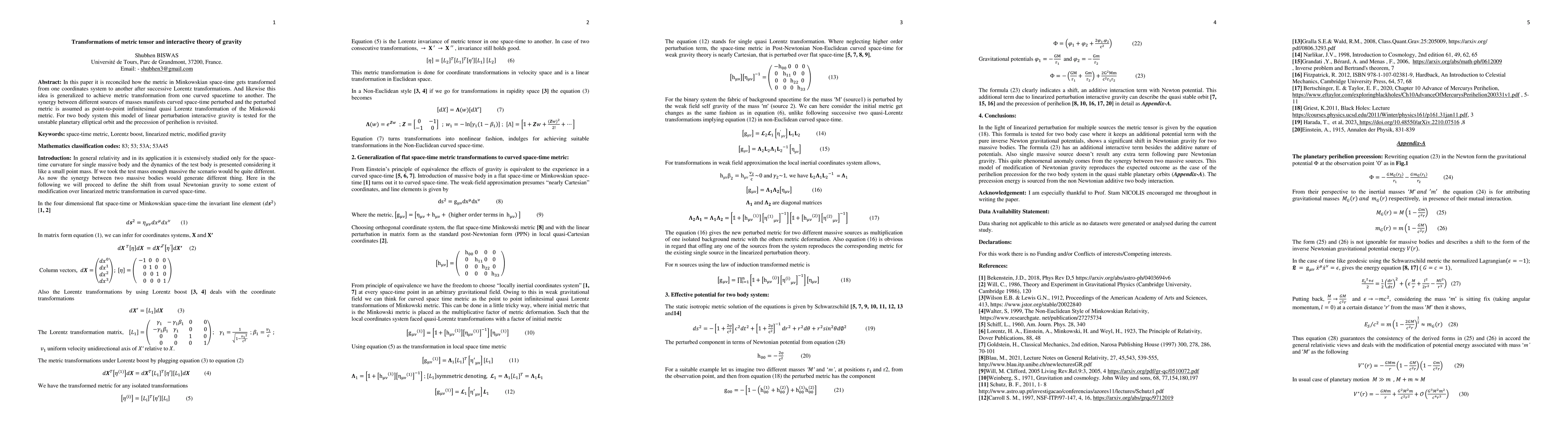Thumbnail for Transformations of metric tensor and interactive theory of gravity