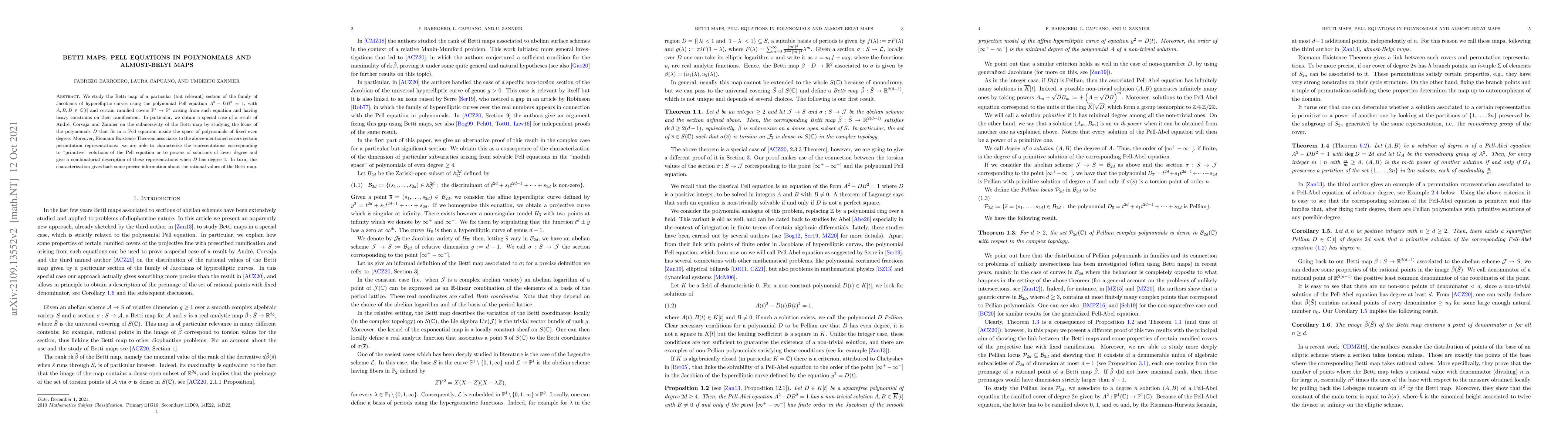 Thumbnail for Betti maps, Pell equation in polynomials and almost Belyi maps