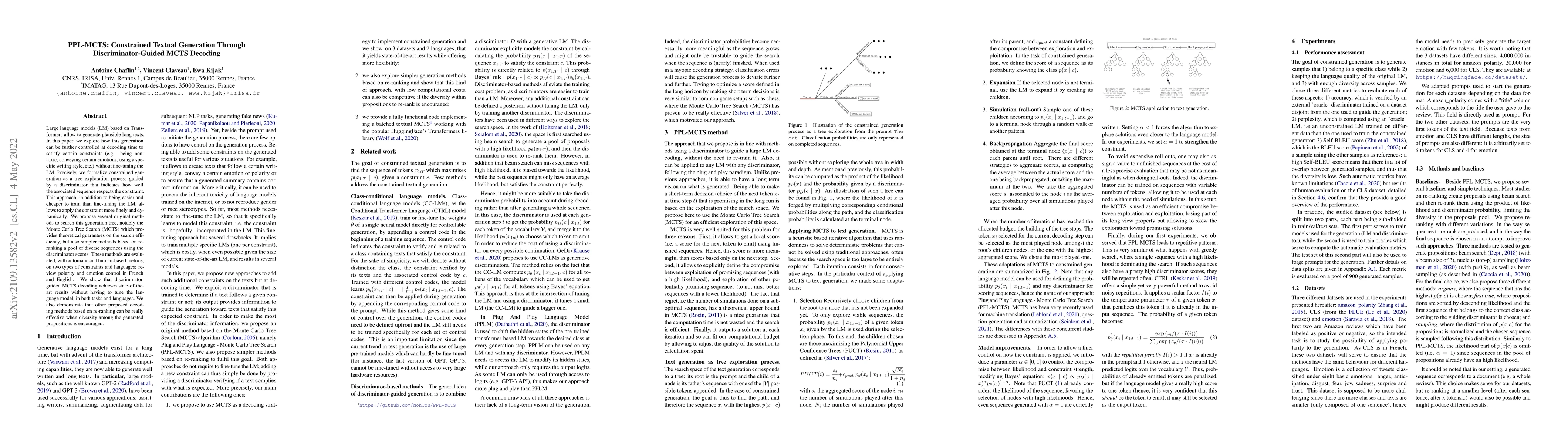 Thumbnail for PPL-MCTS: Constrained Textual Generation Through Discriminator-Guided
  MCTS Decoding