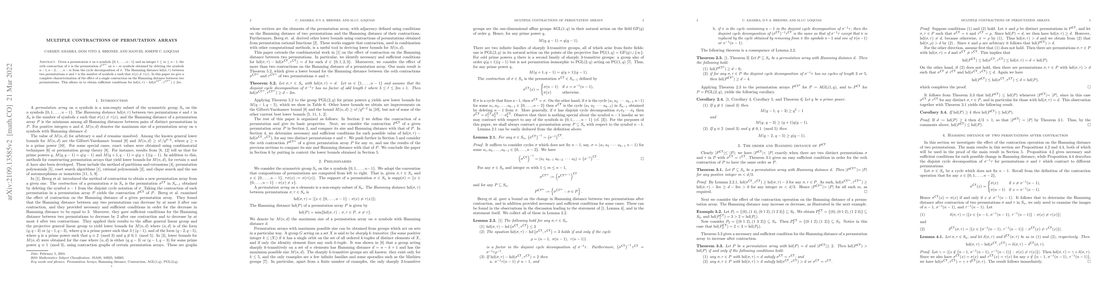 Thumbnail for Multiple contractions of permutation arrays