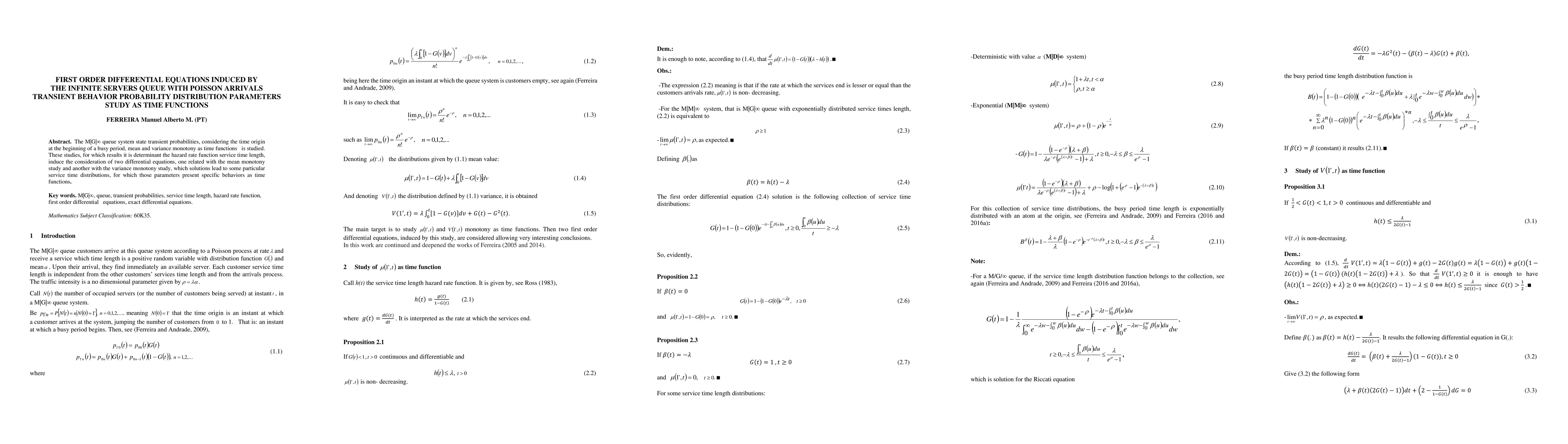 Thumbnail for First Order Differential Equations Induced by the Infinite Servers Queue
  with Poisson Arrivals Transient Behavior Probability Distribution Parameters
  Study as Time Functions