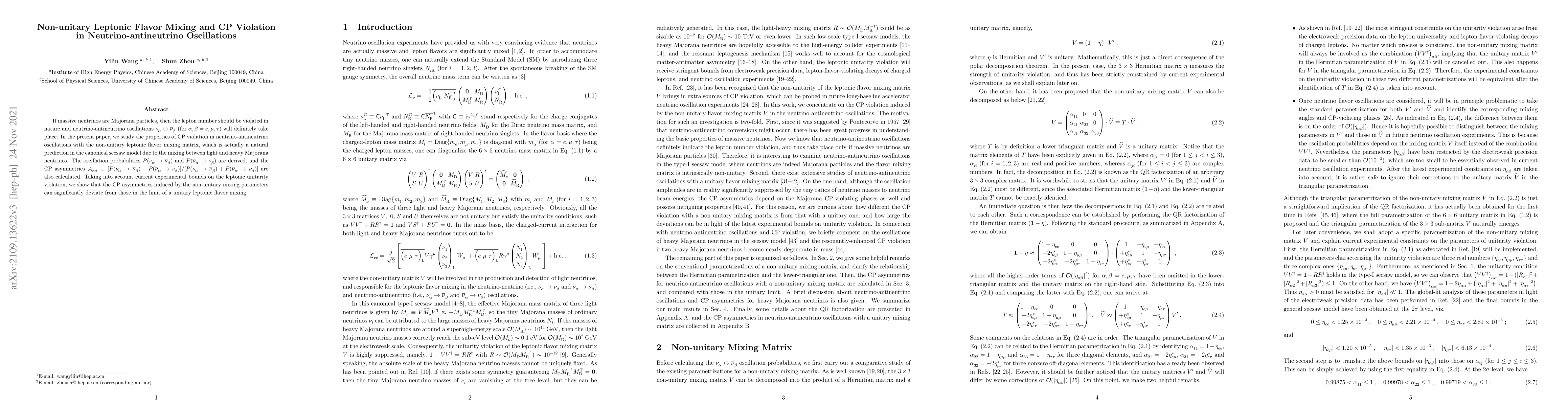 Thumbnail for Non-unitary Leptonic Flavor Mixing and CP Violation in
  Neutrino-antineutrino Oscillations