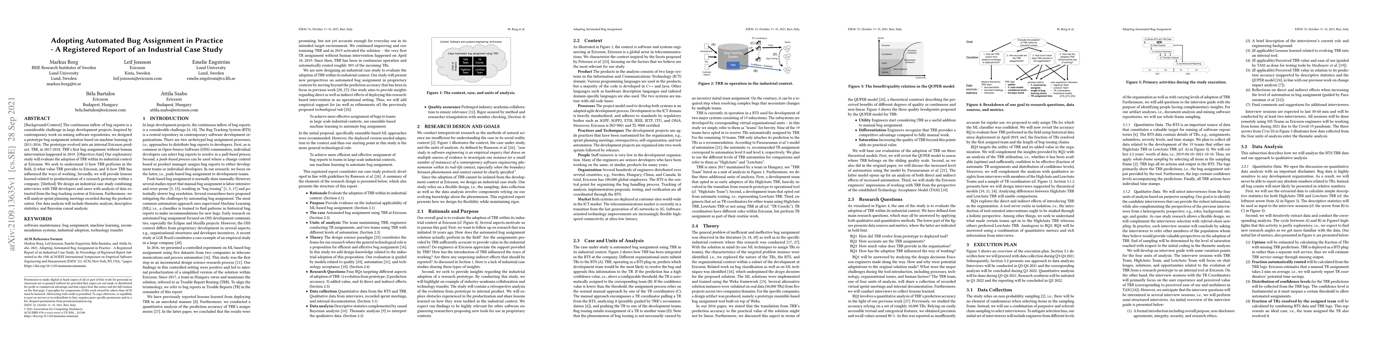 Thumbnail for Adopting Automated Bug Assignment in Practice -- A Registered Report of
  an Industrial Case Study