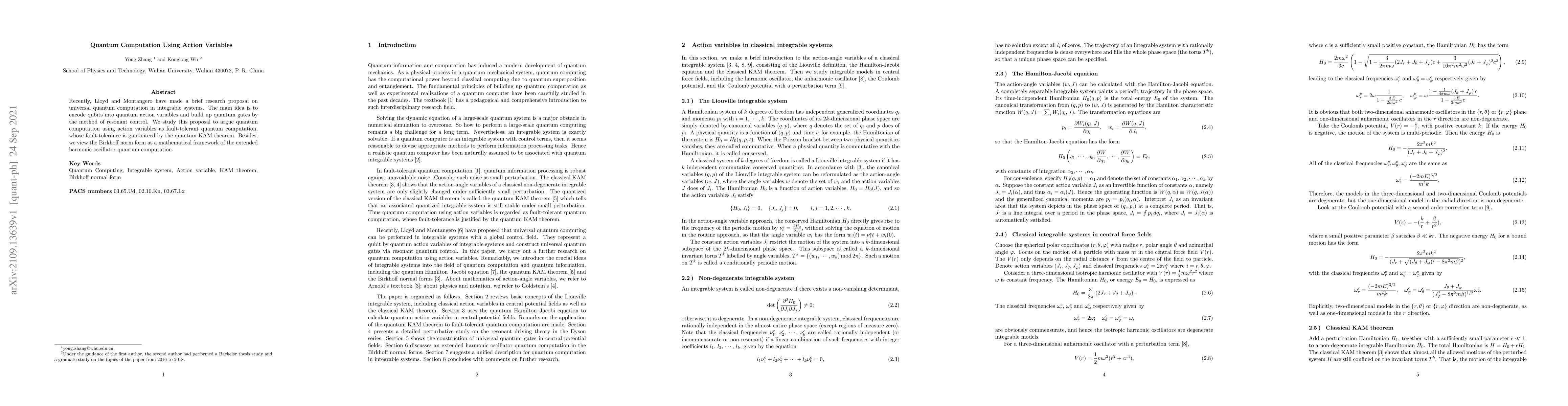 Thumbnail for Quantum Computation Using Action Variables