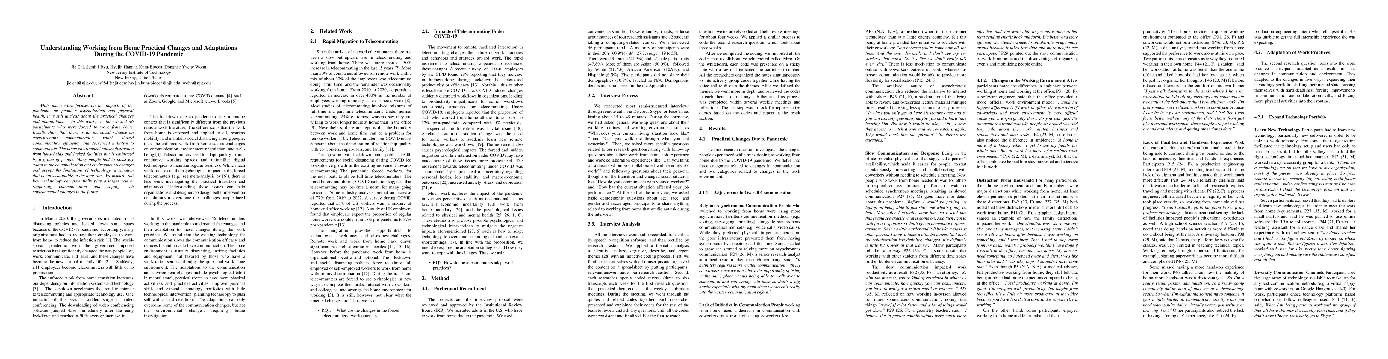 Thumbnail for Understanding Working from Home Practical Changes and Adaptations During
  the COVID-19 Pandemic