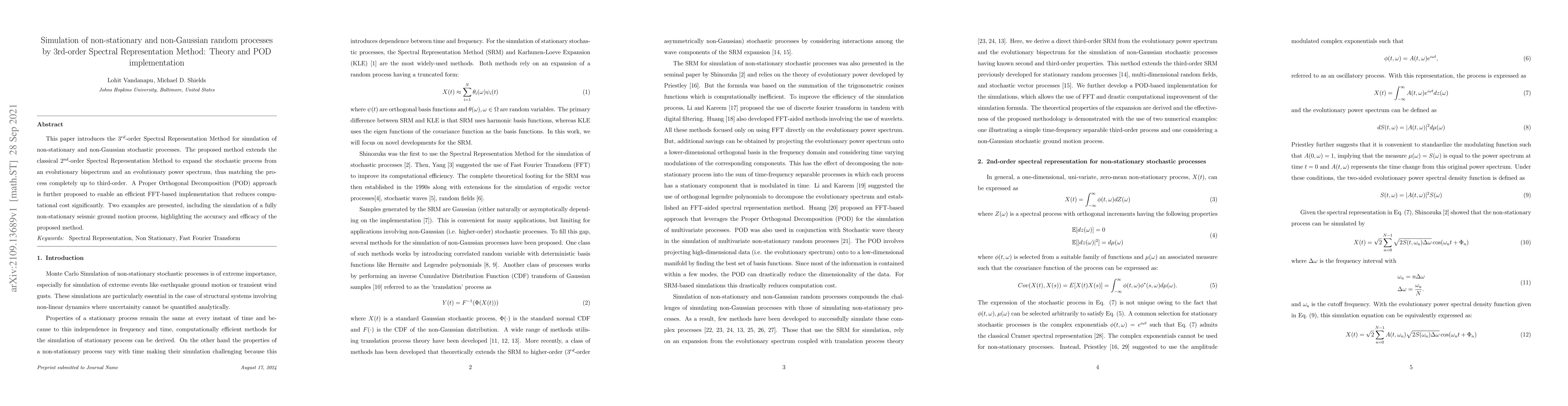 Thumbnail for Simulation of non-stationary and non-Gaussian random processes by
  3rd-order Spectral Representation Method: Theory and POD implementation