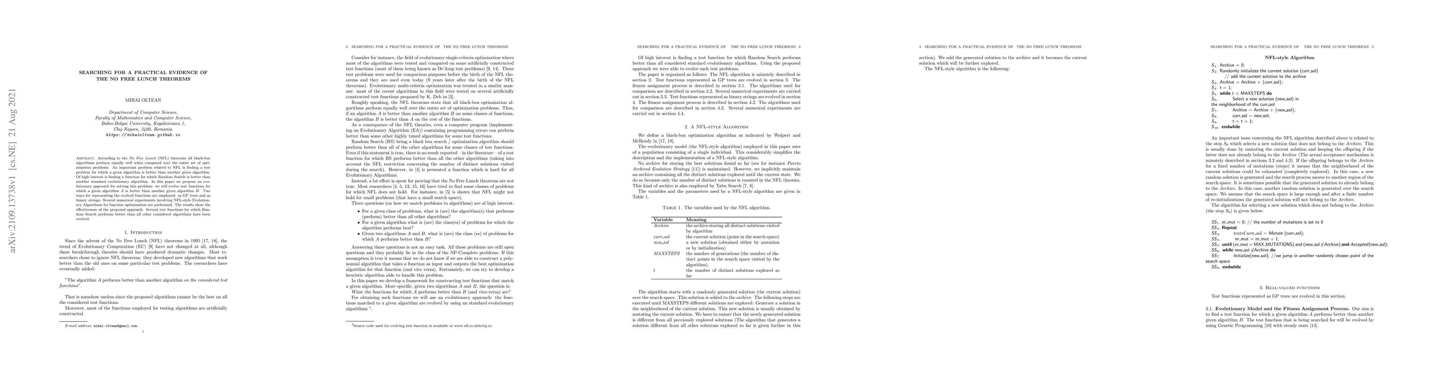 Thumbnail for Searching for a practical evidence of the No Free Lunch theorems