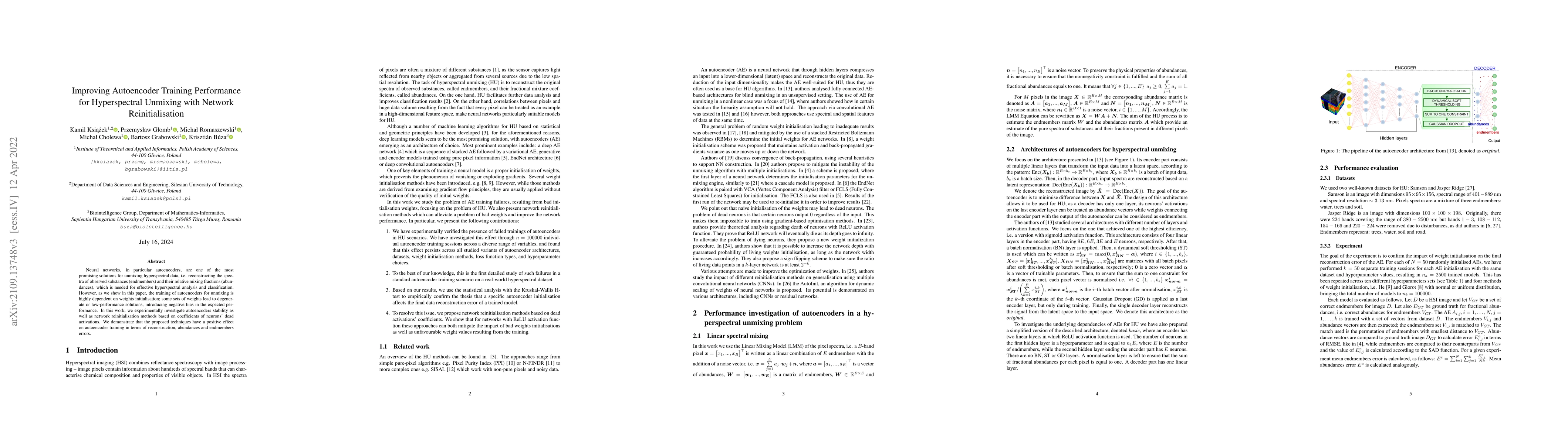 Thumbnail for Improving Autoencoder Training Performance for Hyperspectral Unmixing
  with Network Reinitialisation