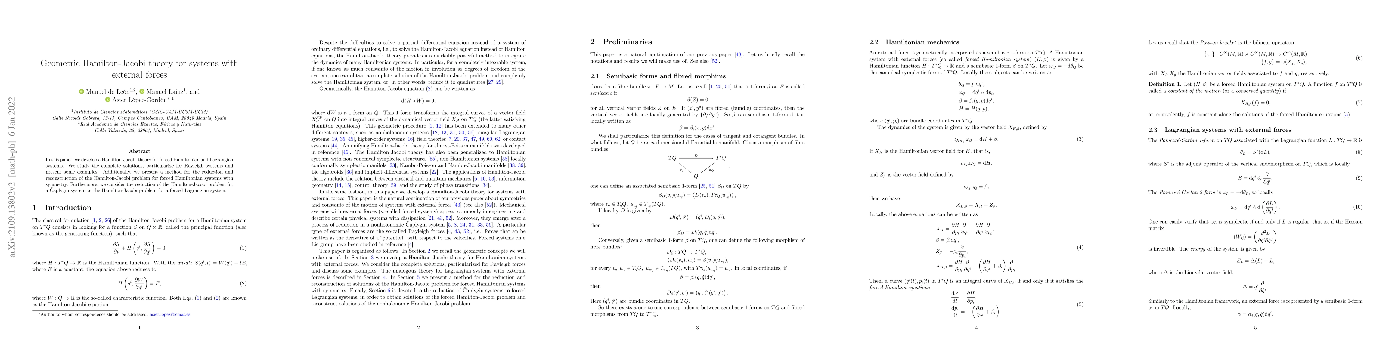 Thumbnail for Geometric Hamilton-Jacobi theory for systems with external forces