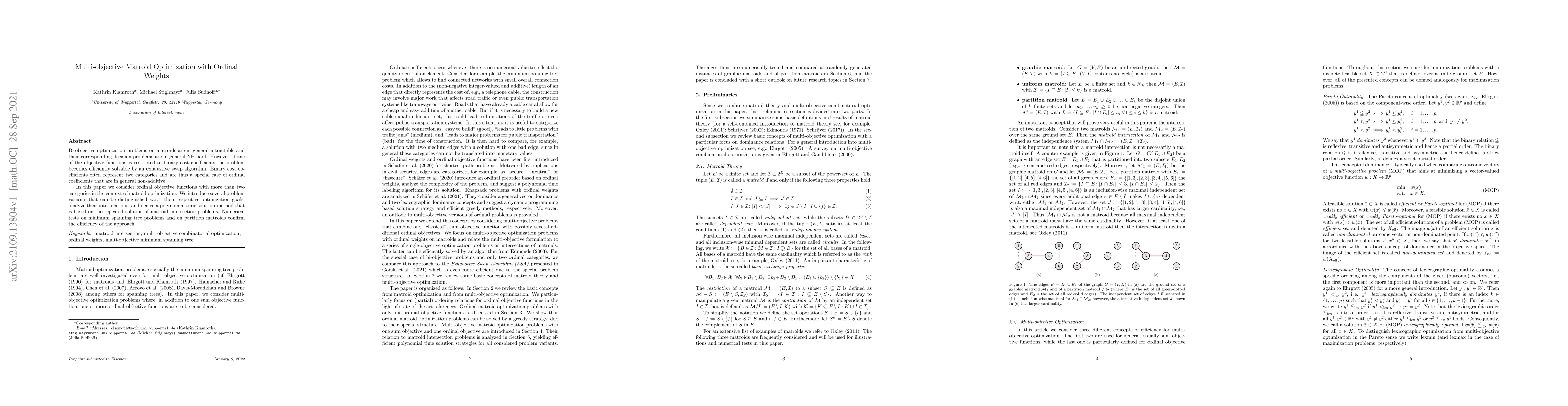 Thumbnail for Multi-objective Matroid Optimization with Ordinal Weights