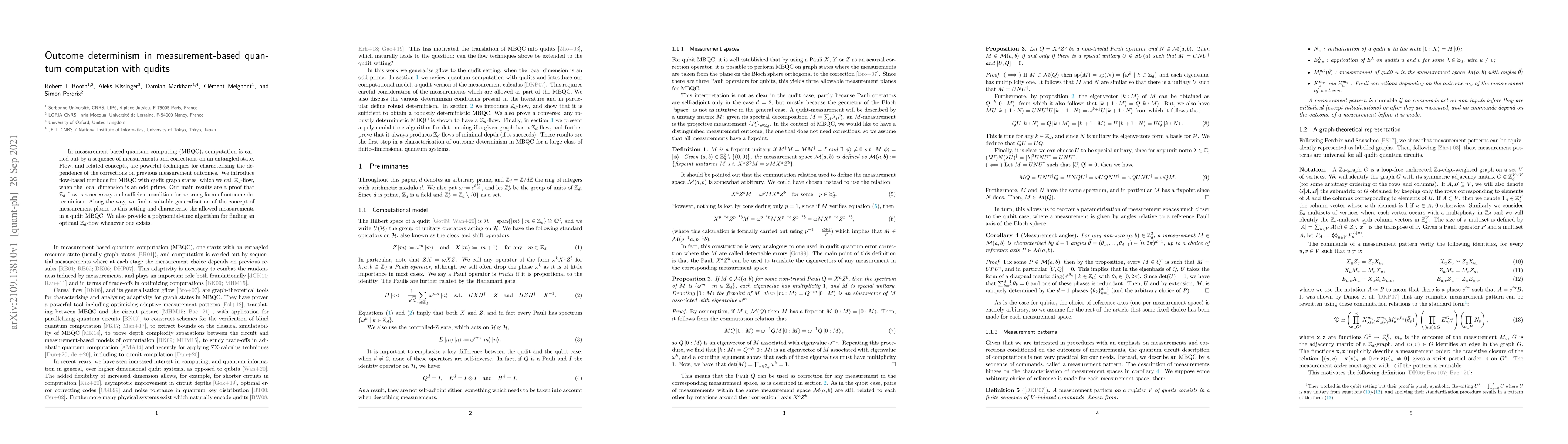 Thumbnail for Outcome determinism in measurement-based quantum computation with qudits
