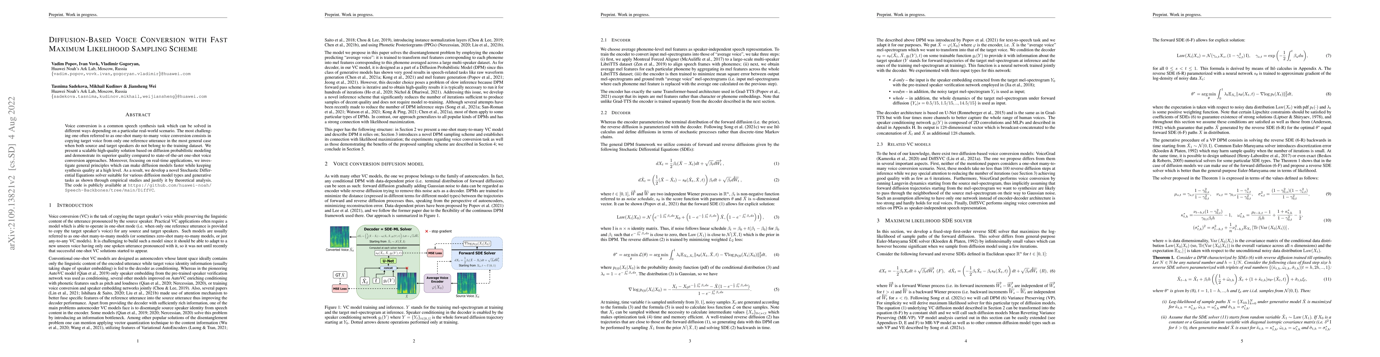 Thumbnail for Diffusion-Based Voice Conversion with Fast Maximum Likelihood Sampling
  Scheme