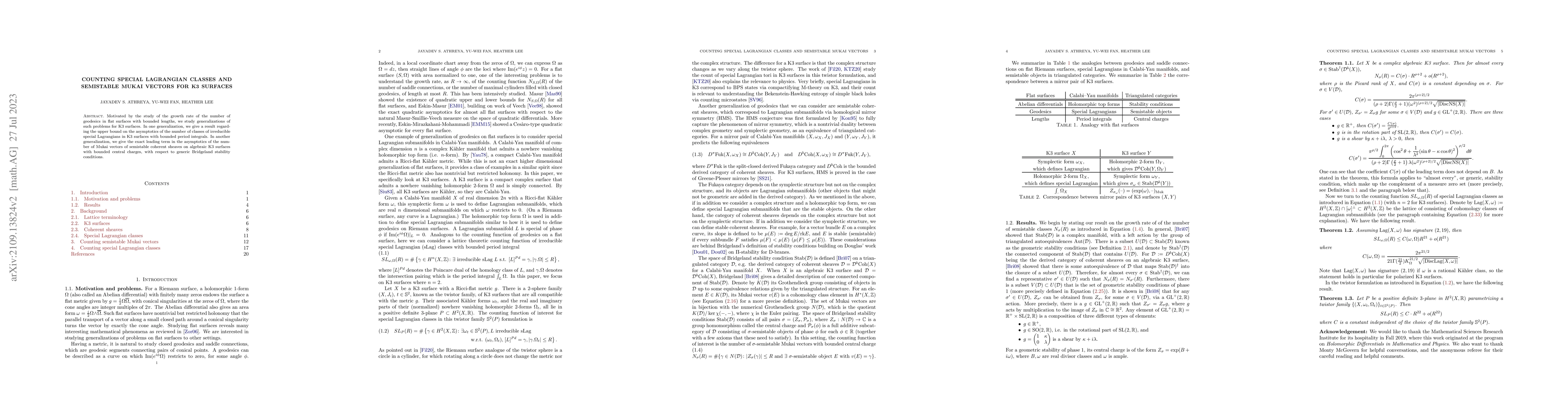 Thumbnail for Counting special Lagrangian classes and semistable Mukai vectors for K3
  surfaces