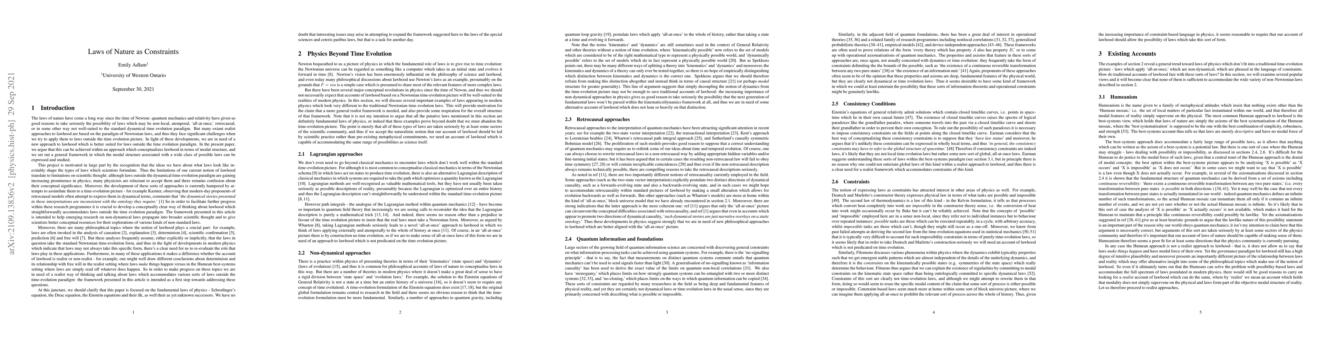Thumbnail for Laws of Nature as Constraints