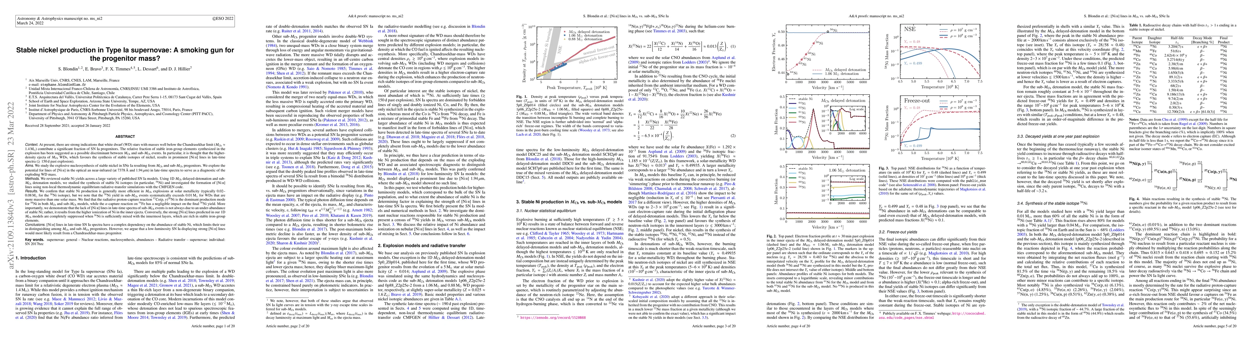 Thumbnail for Stable nickel production in Type Ia supernovae: A smoking gun for the
  progenitor mass?