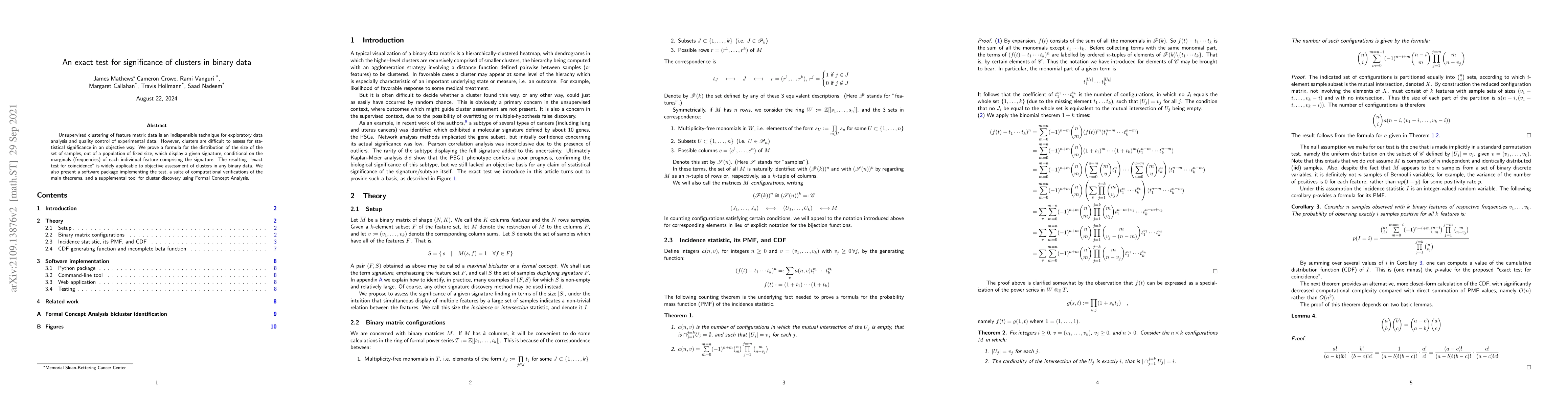 Thumbnail for An exact test for significance of clusters in binary data