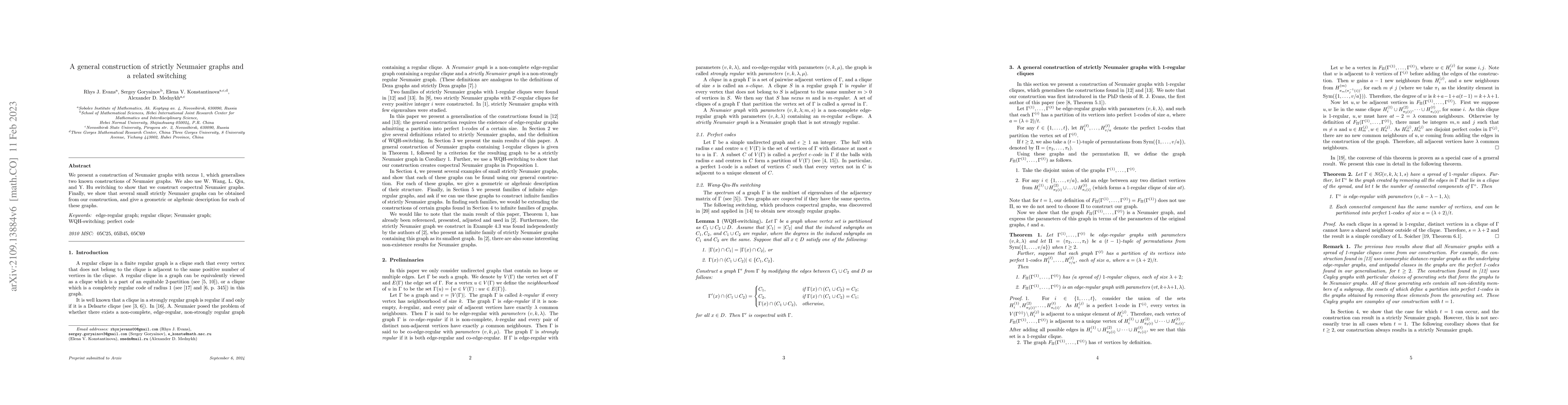 Thumbnail for A general construction of strictly Neumaier graphs and a related
  switching