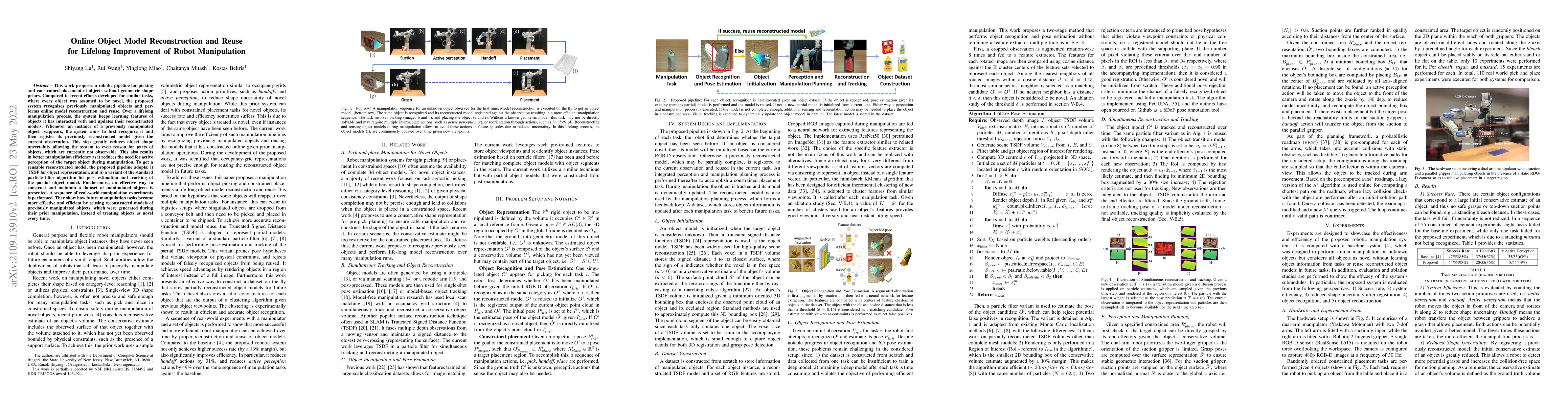 Thumbnail for Online Object Model Reconstruction and Reuse for Lifelong Improvement of
  Robot Manipulation