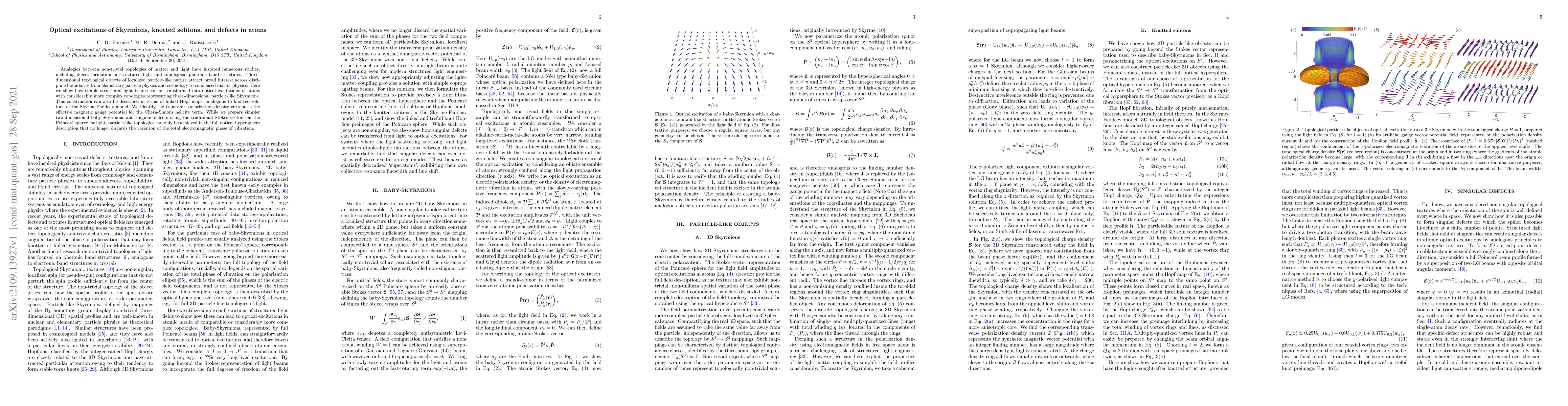 Thumbnail for Optical excitations of Skyrmions, knotted solitons, and defects in atoms
