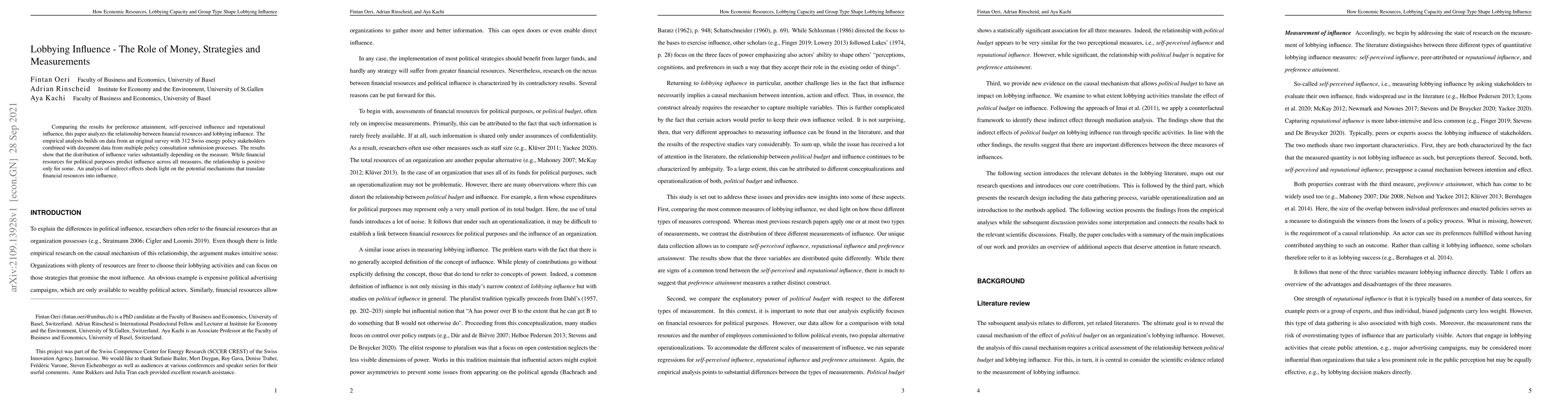 Thumbnail for Lobbying Influence -- The Role of Money, Strategies and Measurements