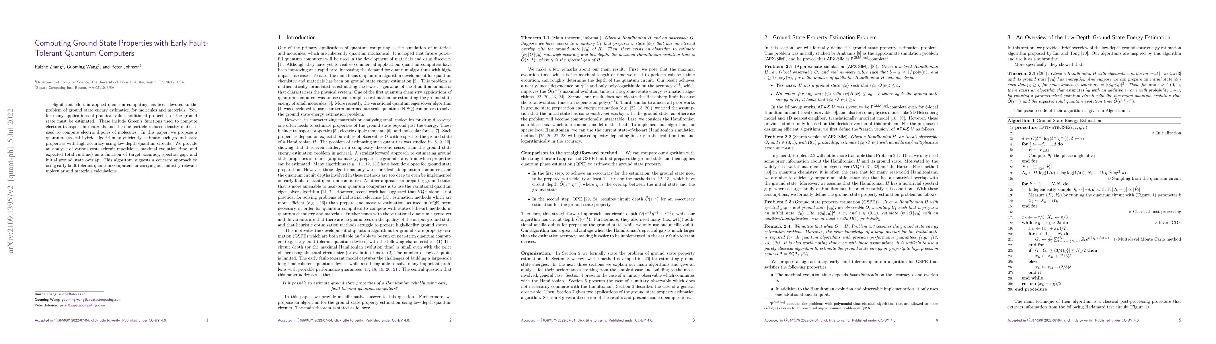 Thumbnail for Computing Ground State Properties with Early Fault-Tolerant Quantum
  Computers