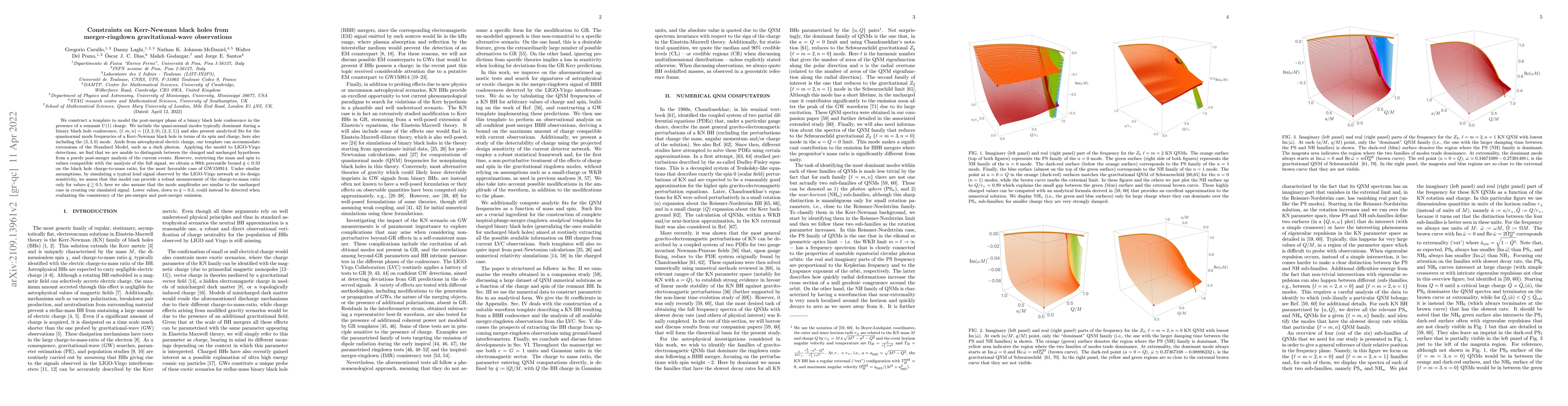 Thumbnail for Constraints on Kerr-Newman black holes from merger-ringdown
  gravitational-wave observations