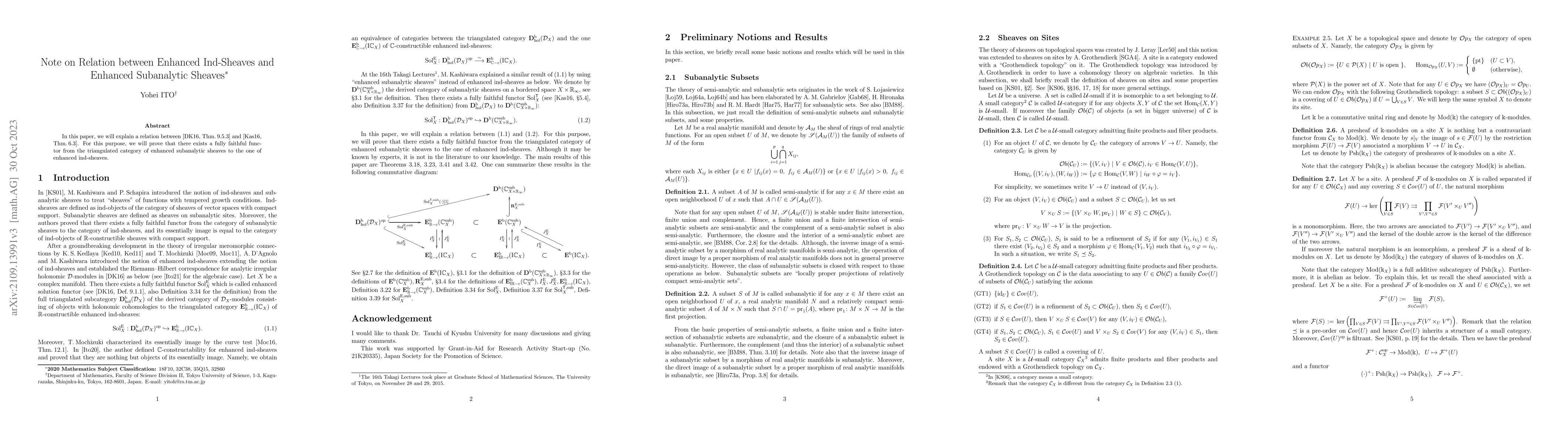Thumbnail for Note on Relation between Enhanced Ind-Sheaves and Enhanced Subanalytic
  Sheaves