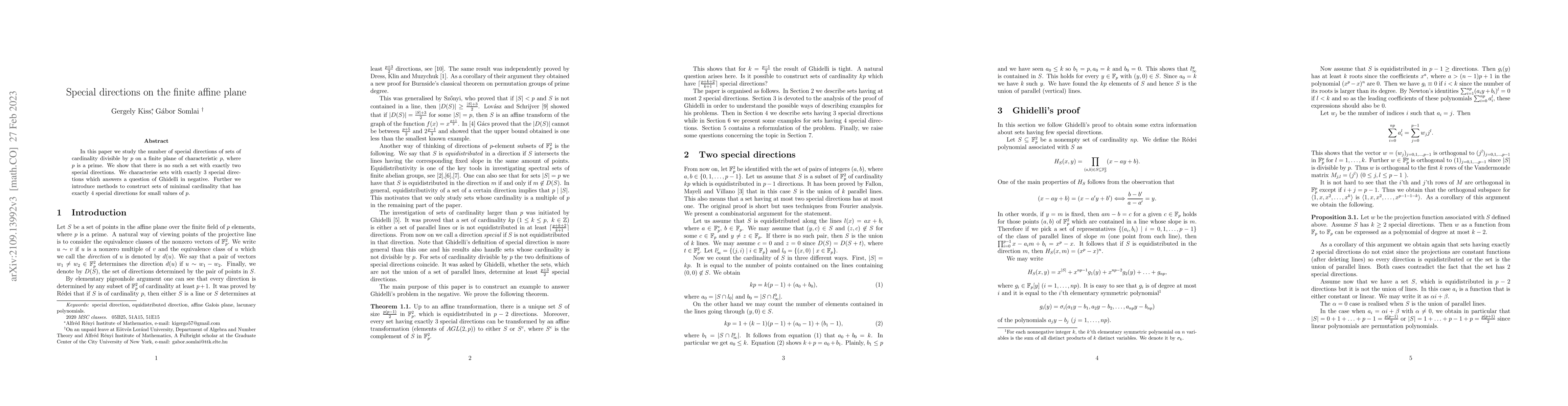 Thumbnail for Special directions on the finite affine plane