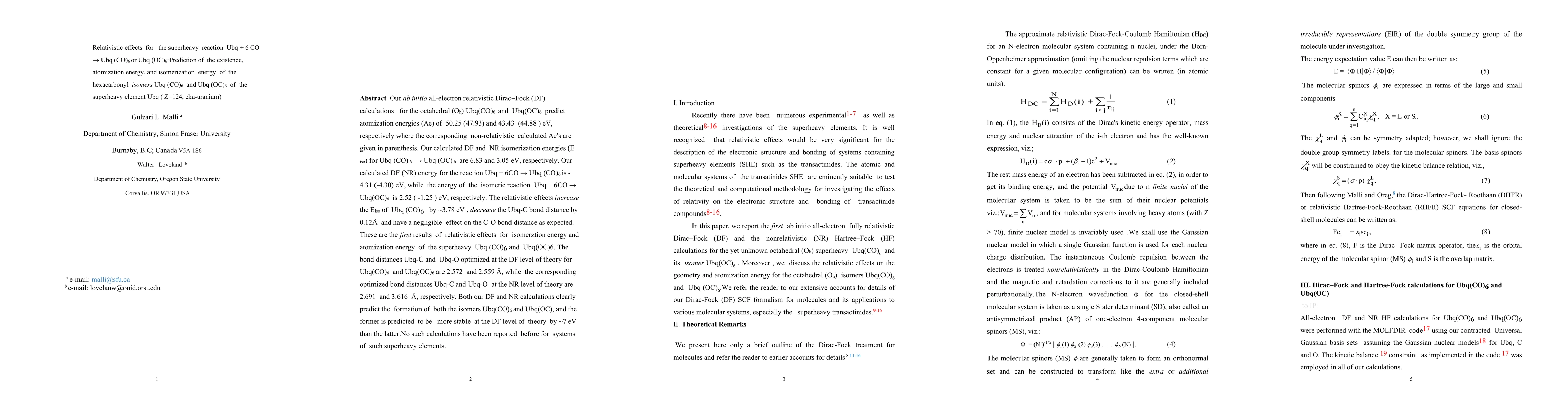 Thumbnail for Relativistic effects for the reaction Ubq + 6 CO = Ubq (CO)6 or Ubq
  (OC)6:Prediction of the existence, atomization energy, and isomerization
  energy of the isomers Ubq (CO)6 and Ubq (OC)6 of element Ubq ( Z=124,
  eka-uranium)