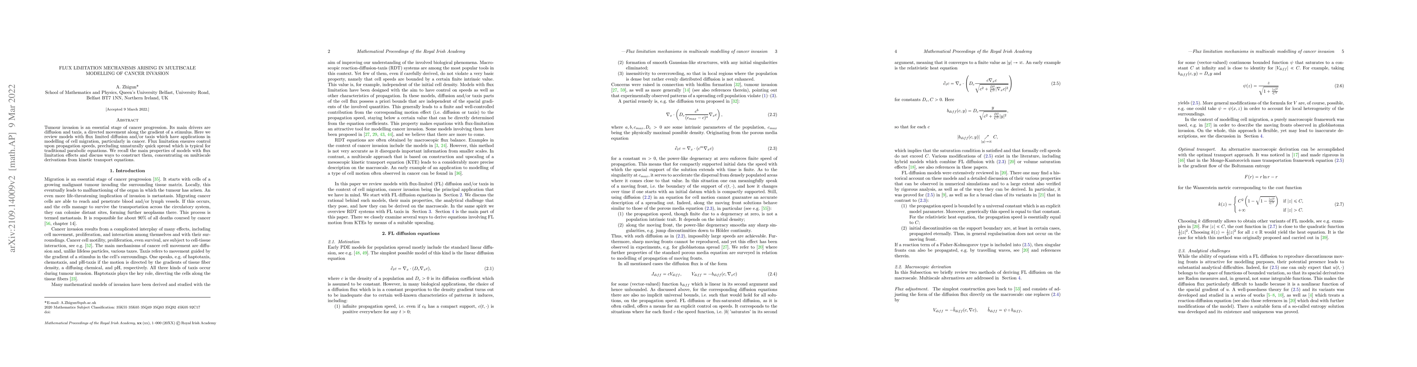 Thumbnail for Flux limitation mechanisms arising in multiscale modelling of cancer
  invasion