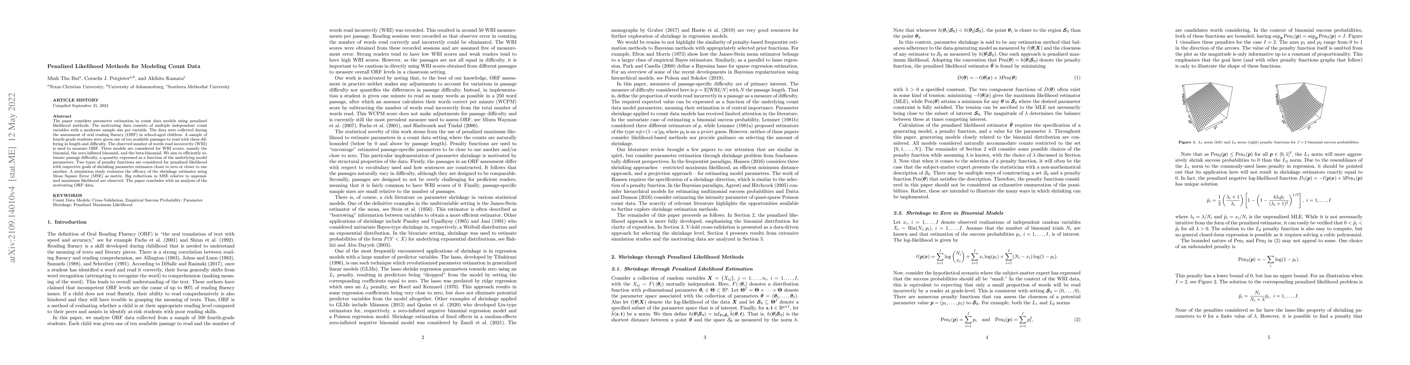 Thumbnail for Penalized Likelihood Methods for Modeling Count Data