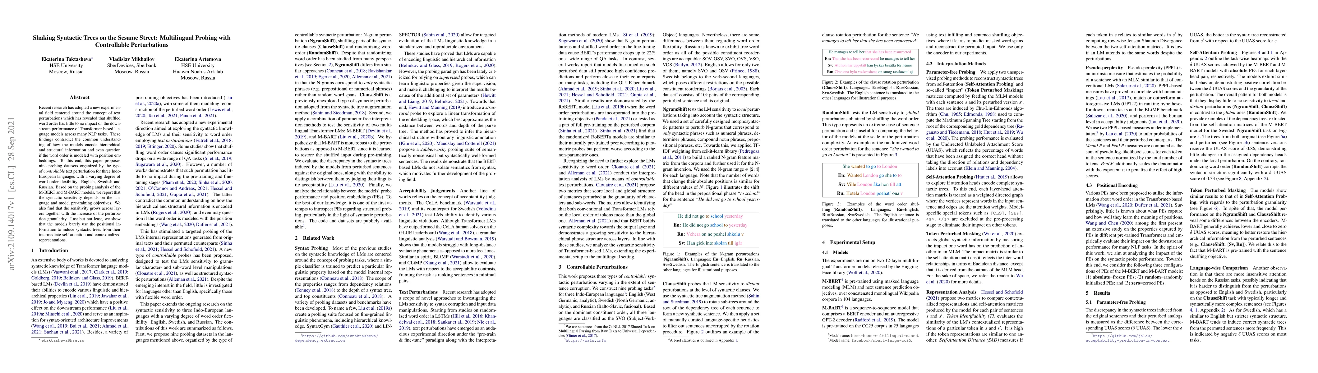 Thumbnail for Shaking Syntactic Trees on the Sesame Street: Multilingual Probing with
  Controllable Perturbations