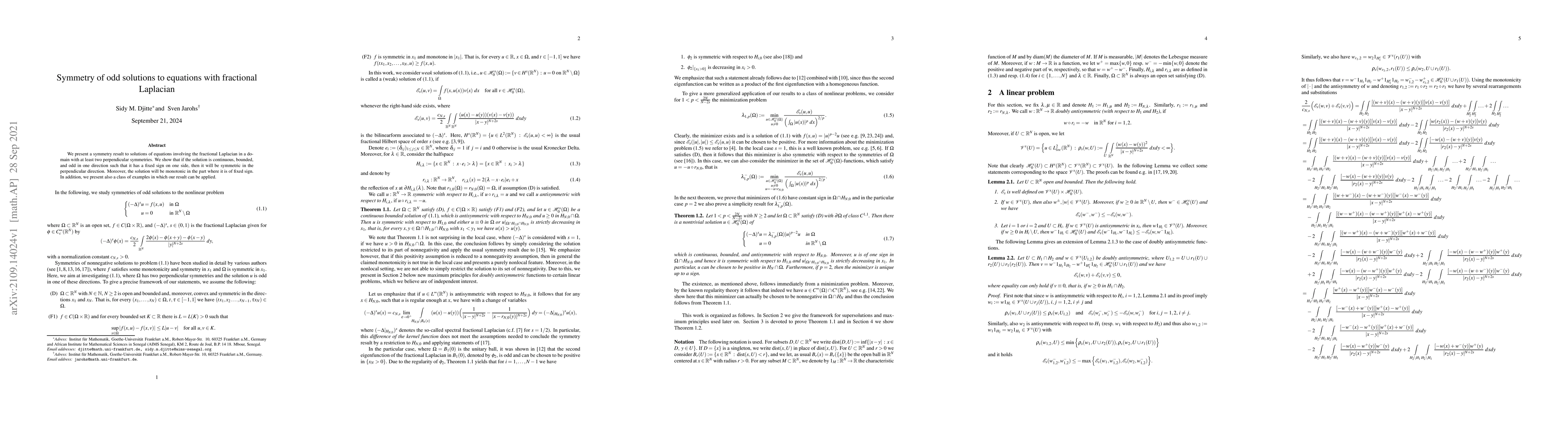 Thumbnail for Symmetry of odd solutions to equations with fractional Laplacian