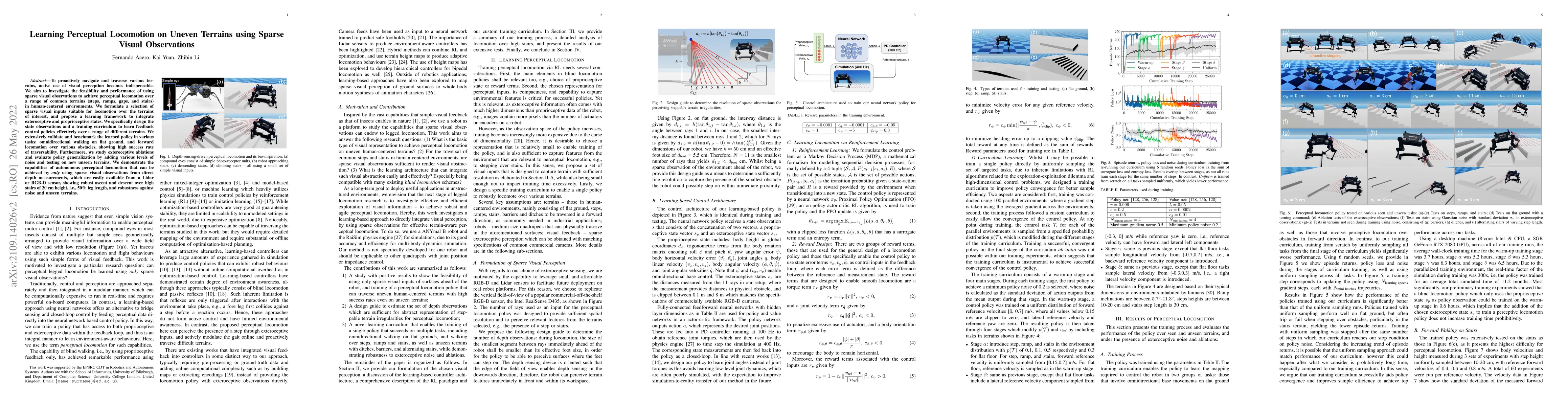 Thumbnail for Learning Perceptual Locomotion on Uneven Terrains using Sparse Visual
  Observations