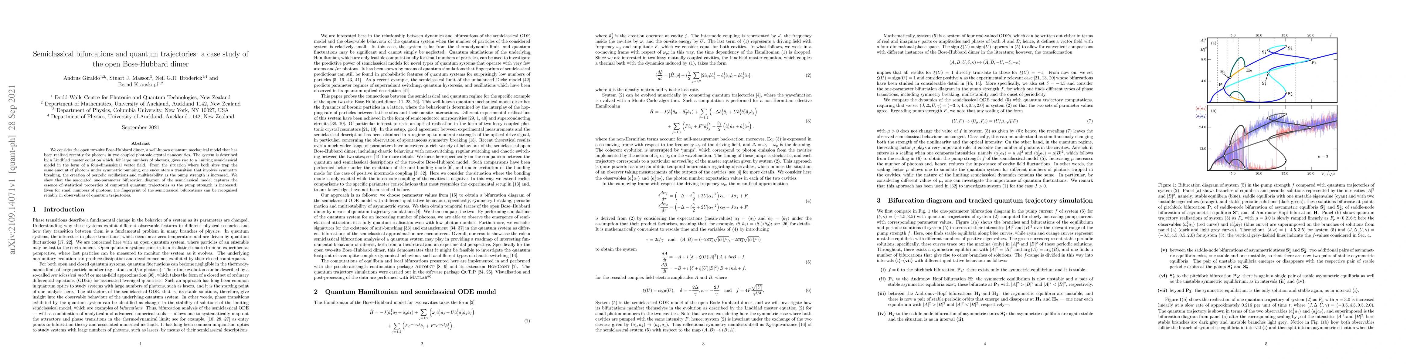 Thumbnail for Semiclassical bifurcations and quantum trajectories: a case study of the
  open Bose-Hubbard dimer