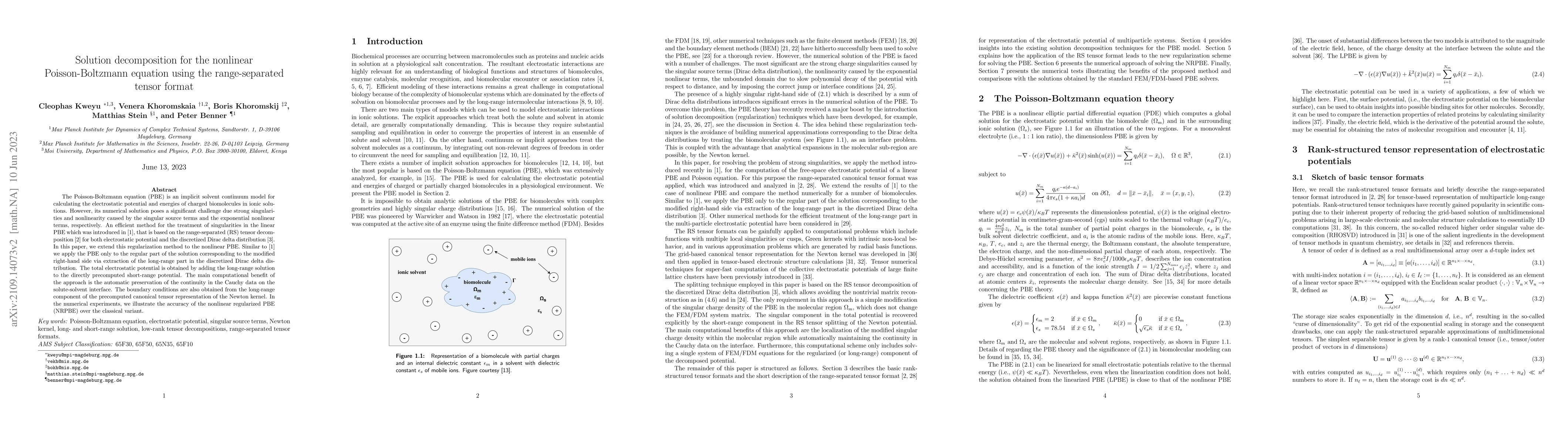Thumbnail for Solution decomposition for the nonlinear Poisson-Boltzmann equation
  using the range-separated tensor format