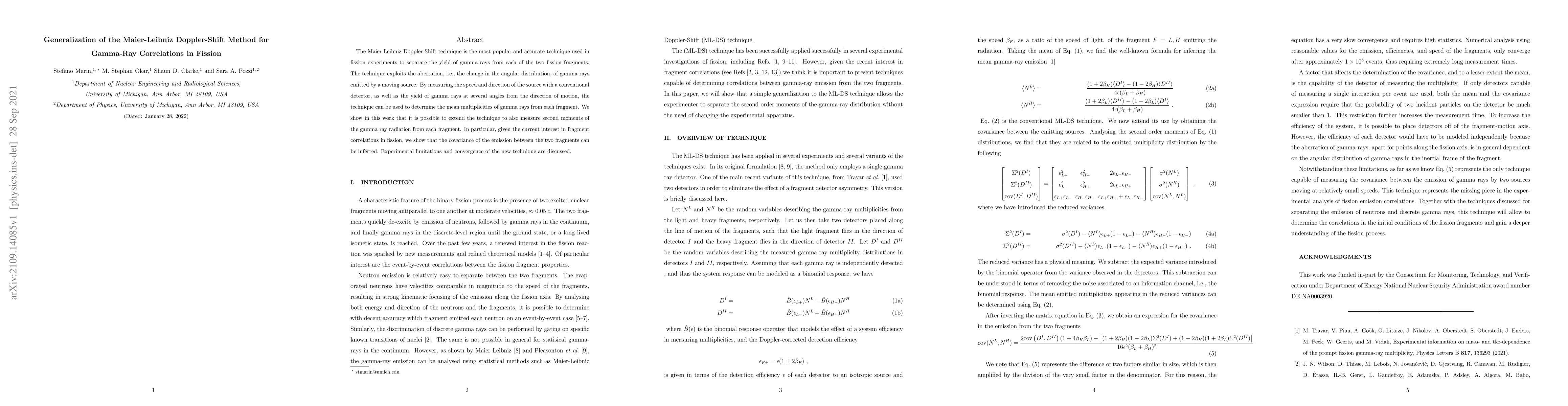 Thumbnail for Generalization of the Maier-Leibniz Doppler-Shift Method for Gamma-Ray
  Correlations in Fission