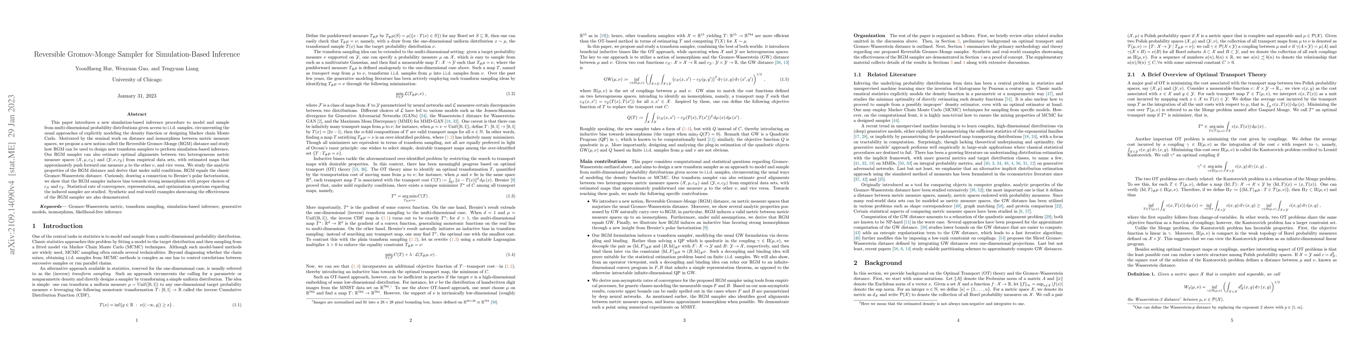 Thumbnail for Reversible Gromov-Monge Sampler for Simulation-Based Inference